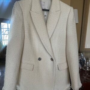 Mango Ivory Tweed Double-Breasted Blazer